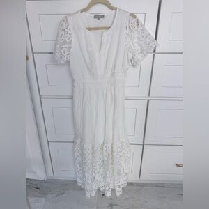 Ice White Lace Sleeve Midi Dress